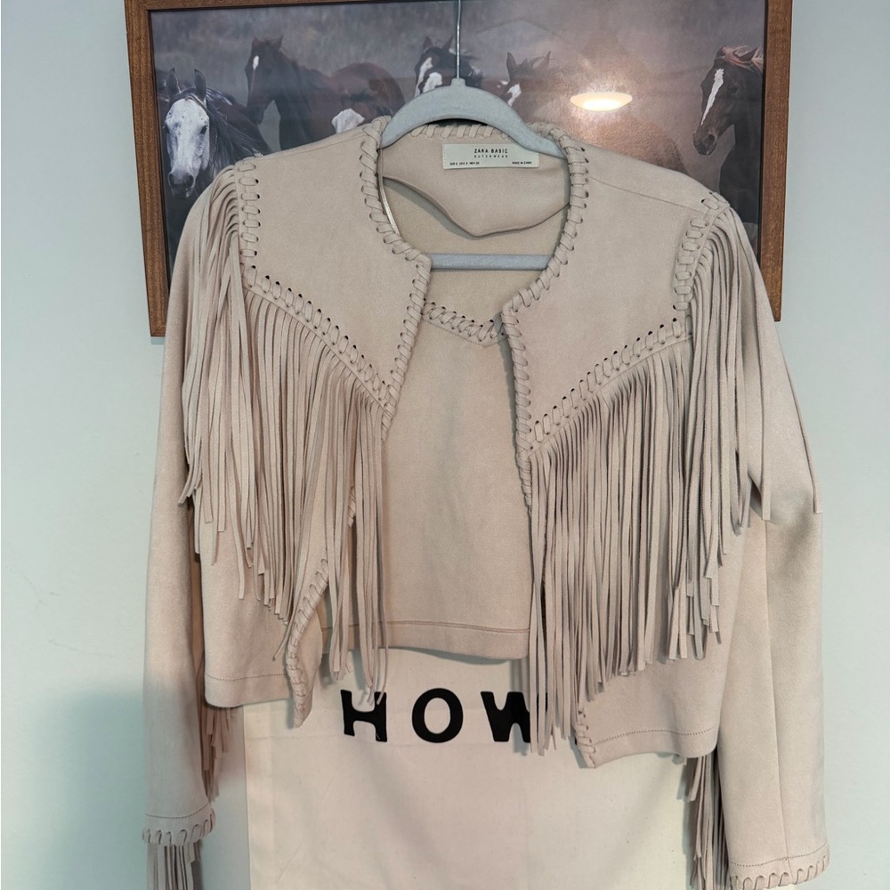 Zara Women's Beige Fringe Jacket
